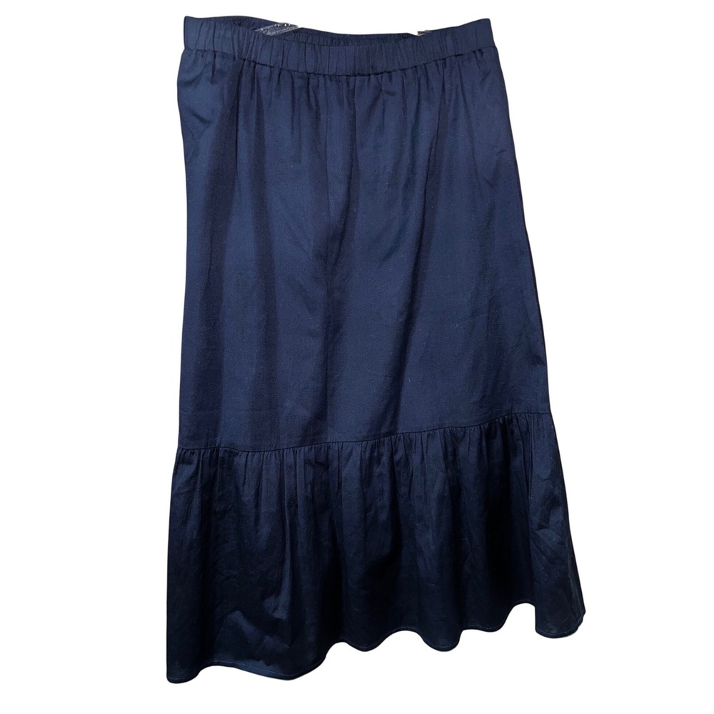 J.Jill Womens Navy Blue Tiered Maxi Skirt Small Elastic Waist A-Line‎ Ruffle Hem